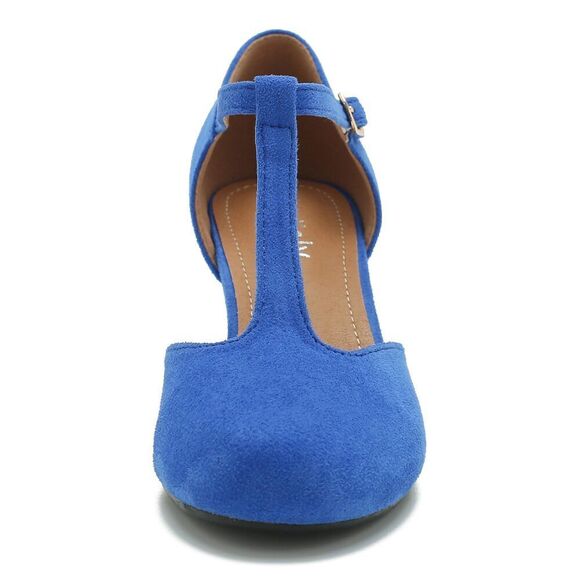 Womens T Strap Mary Jane Shoes Chunky Block Heel Ankle Strap Buckle Dress Pumps - Picture 5 of 7